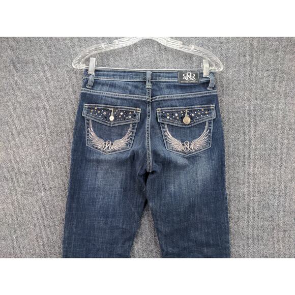 Womens Rock & Republic Kasandra Jeans Size 4M Blue Denim Decorated Pockets Bling - Picture 5 of 10